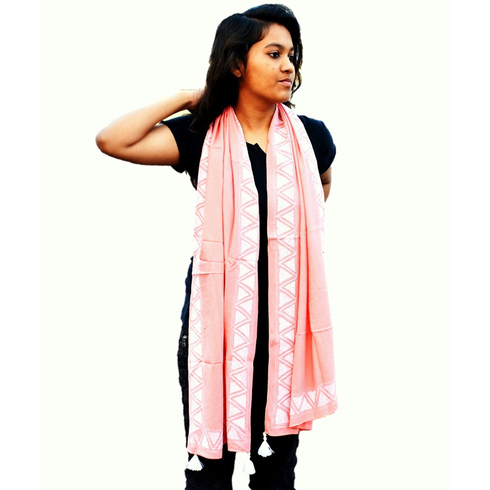 Peach Pink Kantha Cotton Stole